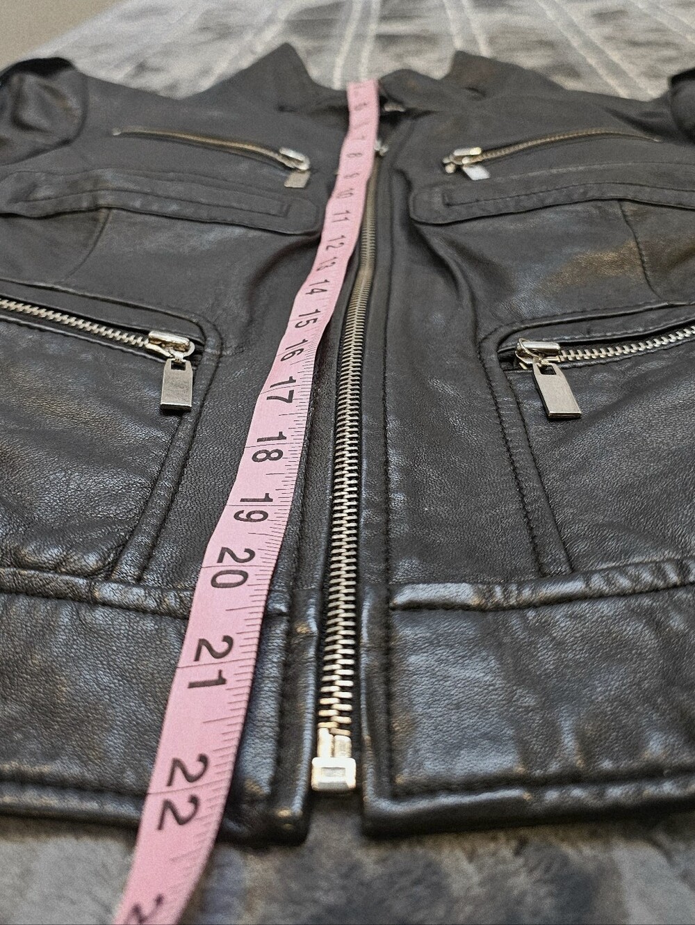 bebe Black Moto-Style Leather Jacket with Zip Pockets - Picture 4 of 7